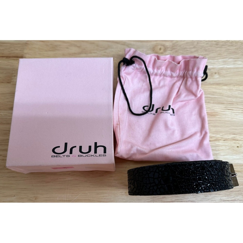 DRUH  WOMEN'S Black TEXTURED LEATHER 1.5" BELT WITH BUCKLE SIZE 34